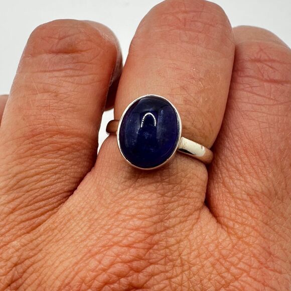 NWT 9x11mm oval cut Tanzanite cabochon solitaire ring in sterling silver! - Picture 4 of 11